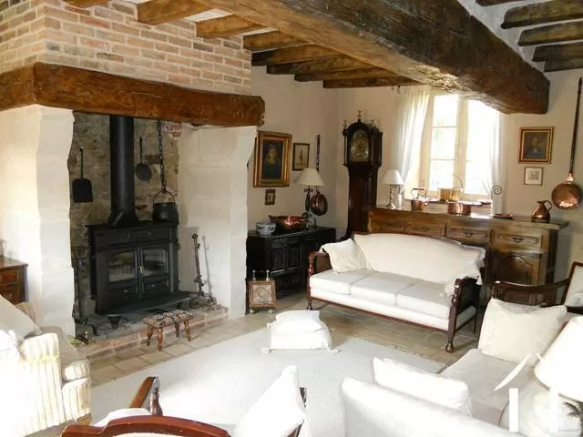 The lounge seating area with its fireplace and wood burning stove (included).    