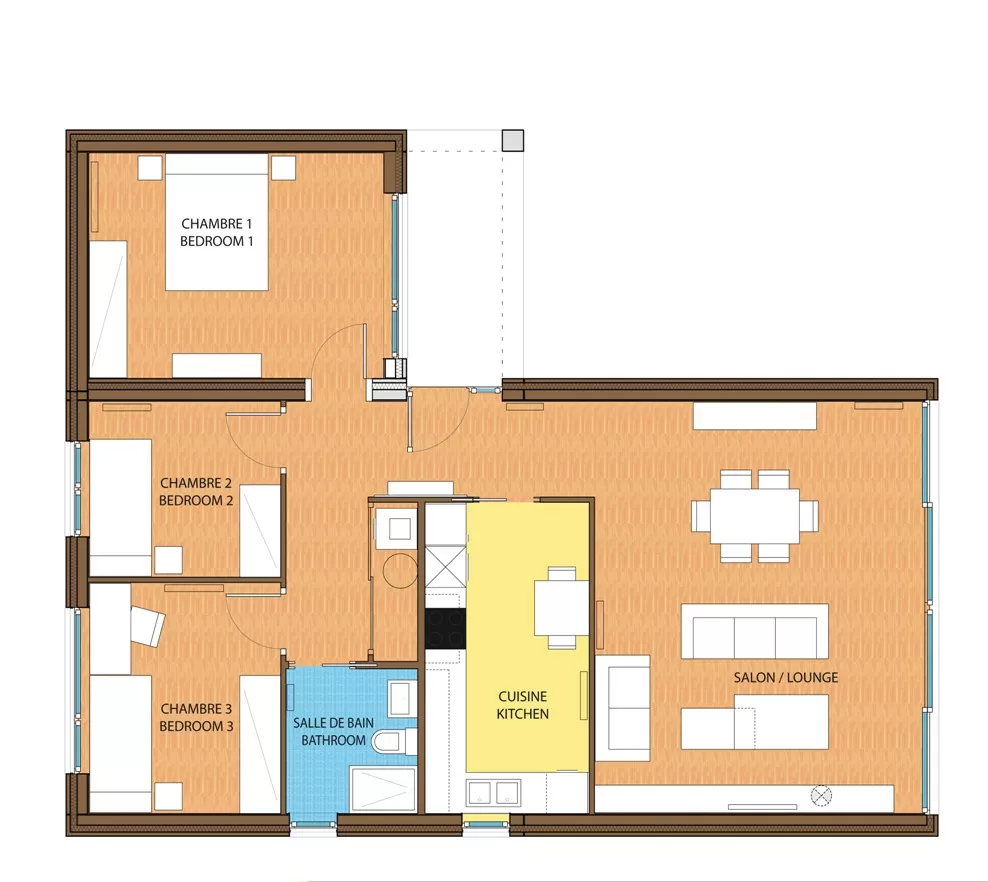 This is the T6 layout (166m2) -  2 beds & 1 bathroom with a large lounge (salon) on the Ground Floor and with open views over the golf course and surrounding rural landscape.  The villas are to be built using some of the latest materials that give excellent thermal insulation. They will also be fitted with solar panels and a ventilation system that uses and recycles the ambient air to cool or heat the property. They will meet the current standards  ecological, sustainable and bioclimatic architecture.