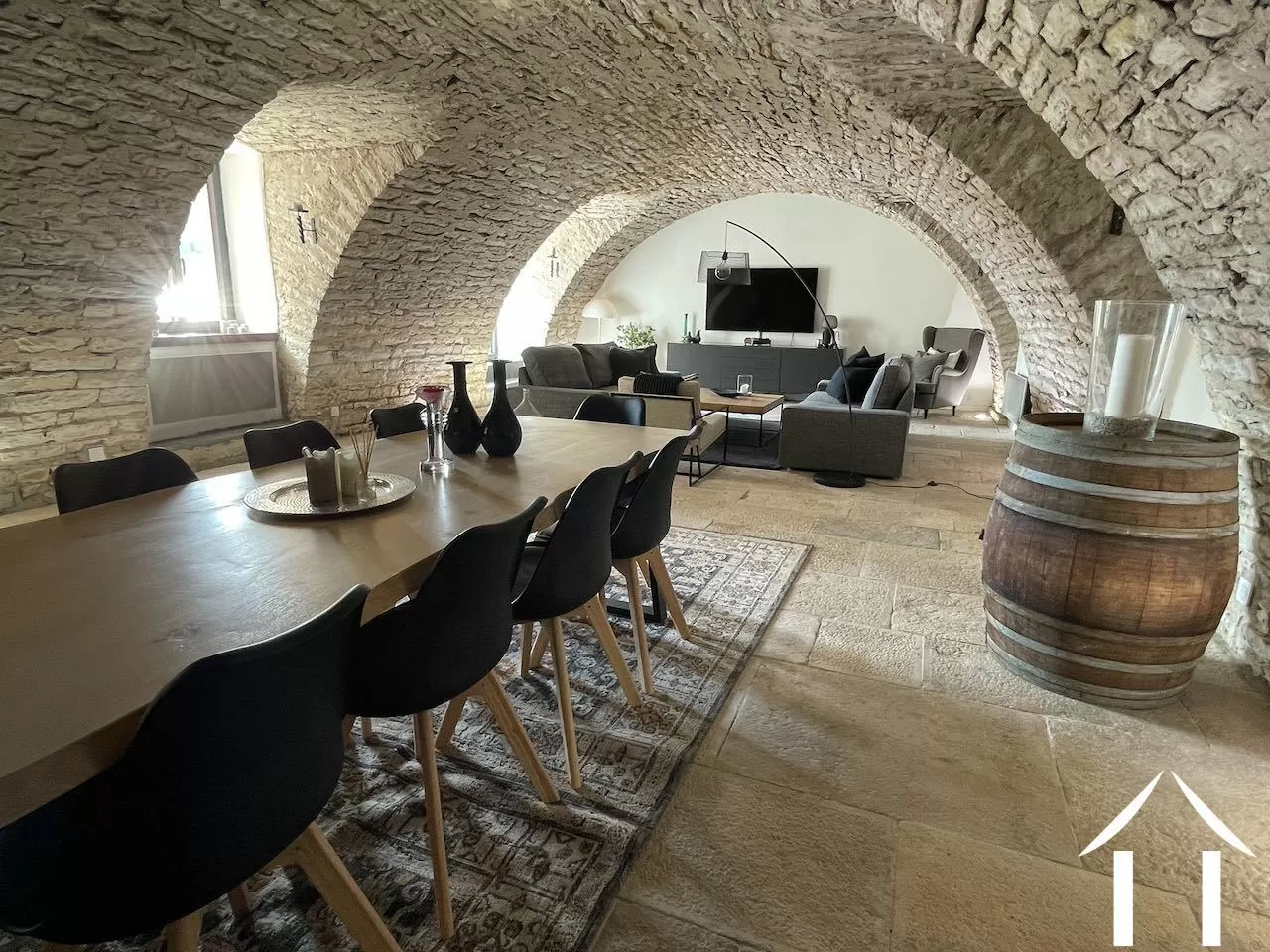 Living room in Burgundy wine cellar