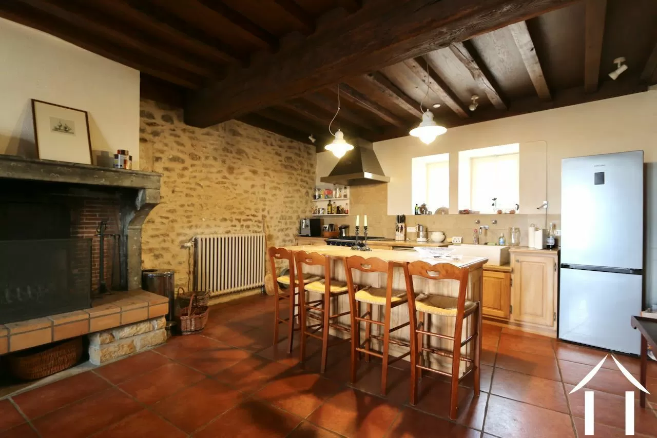 Kitchen with open fireplace
