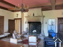 grand salon with Burgundy stone fireplace