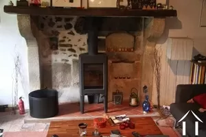 Original stone fireplace