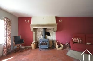 living room with wood burner