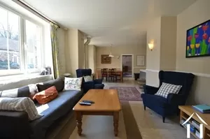 living room with wood burner