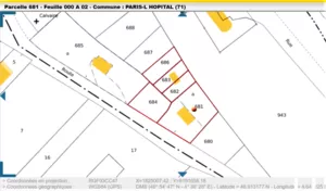 Extrait du plan cadastral, parcelles concernées en rouge