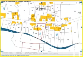 Extrait cadastral. Les parcelles concernées par la vente sont surlignées en rouge