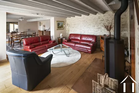 Living room with wood stove